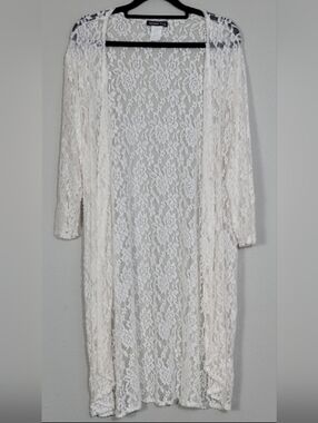 Vintage Double Take Lace Open Kimono Cardigan 2X White Ivory Floral Whimsigoth